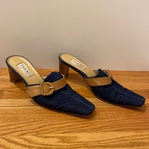 Isaac Mizrahi Jean & Leather Kitten Heels Size 7